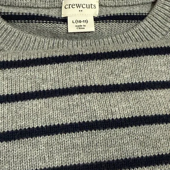 J.CREW Crewcuts Elbow-Patch Crewneck Sweater, Grey Navy Stripes - Boys L (10-11) - Picture 7 of 7